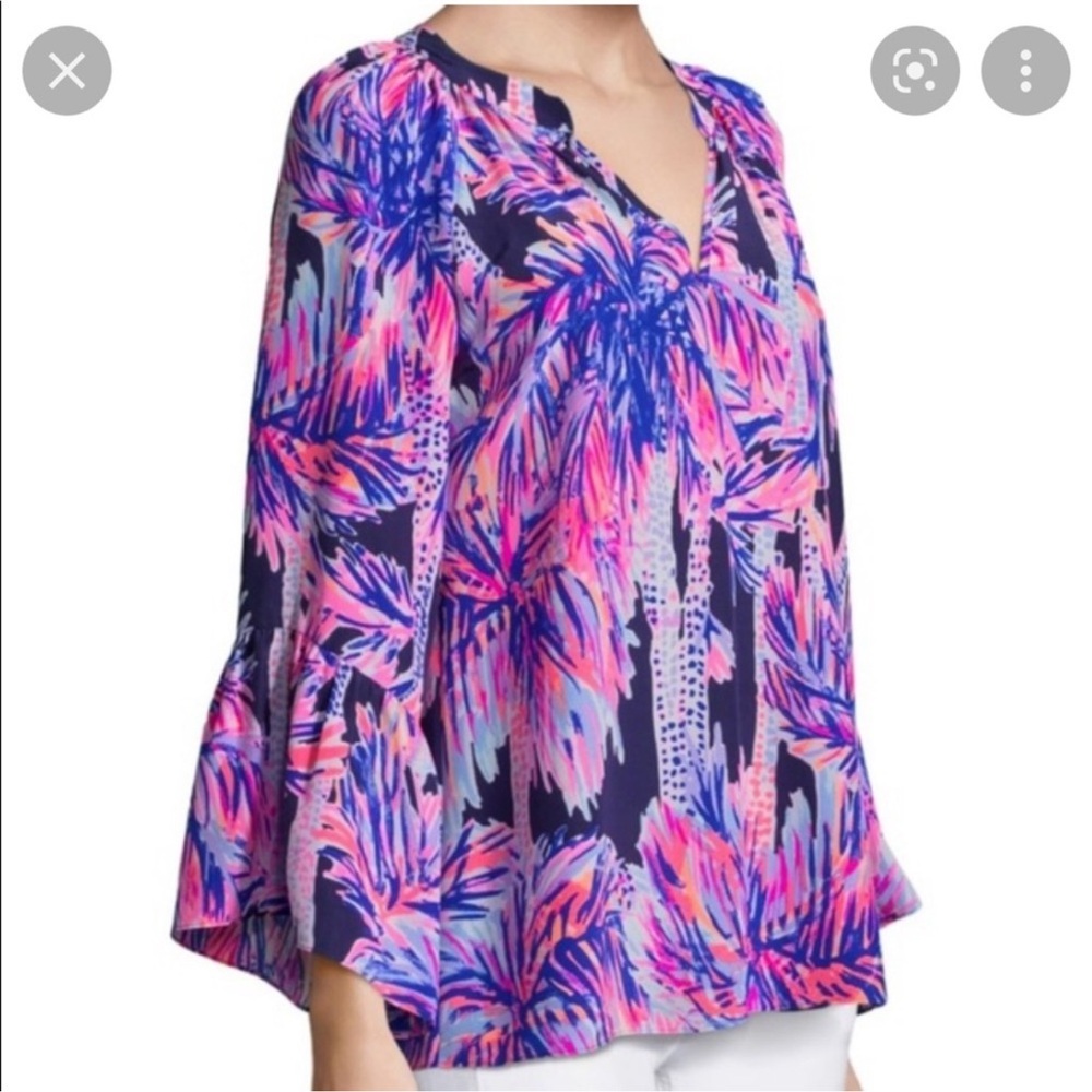 Lilly Pulitzer Silk Matilda Top in Bright Navy Palm